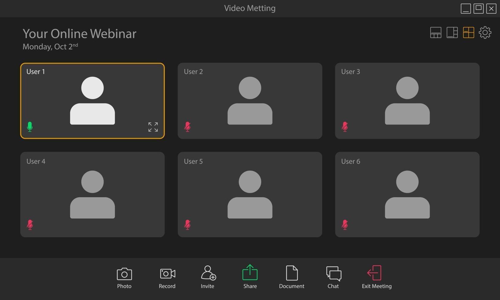 vectorillustratie van de lay-out van een app voor videoconferenties. vector