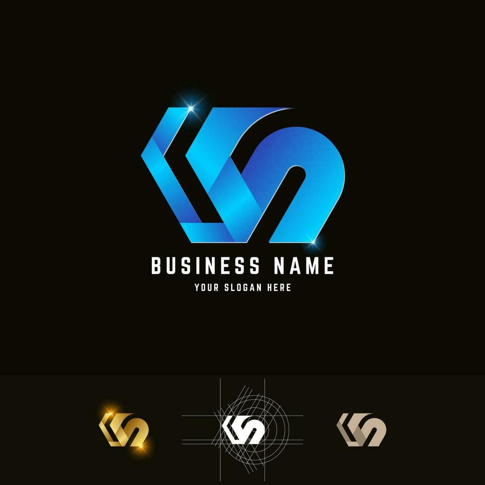 brief vn of wn monogram logo met rooster methode ontwerp vector