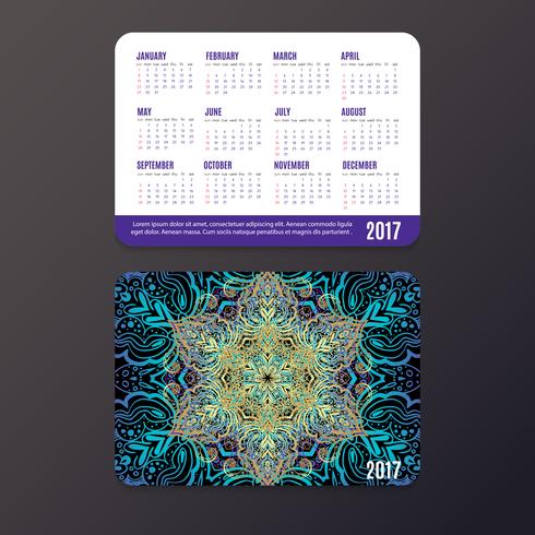 Pocket kalender. Mandala ontwerpsjabloon vector