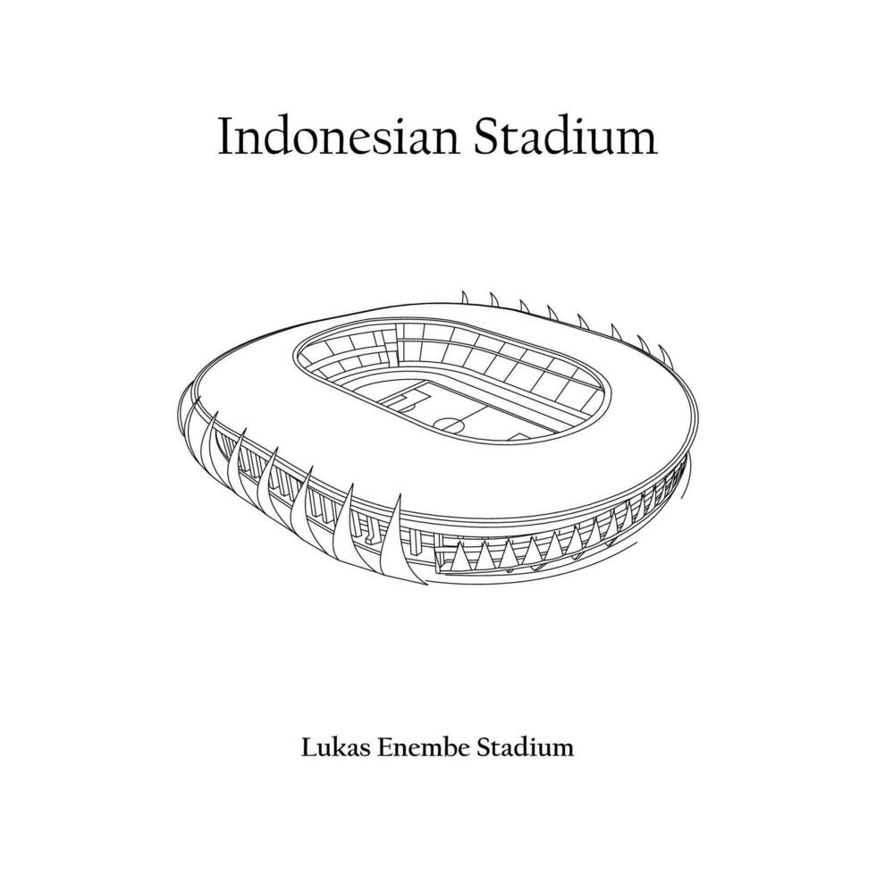 grafisch ontwerp van de lukas vijand stadion, jayapura stad, persipura jayapura huis team. Internationale Amerikaans voetbal stadion in Indonesisch. vector