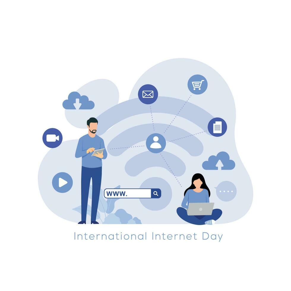 Internationale internet dag illustratie concept met divers dingen verwant internet vector