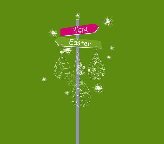 Hangende paaseieren ornament met doodle bunny kaart vector