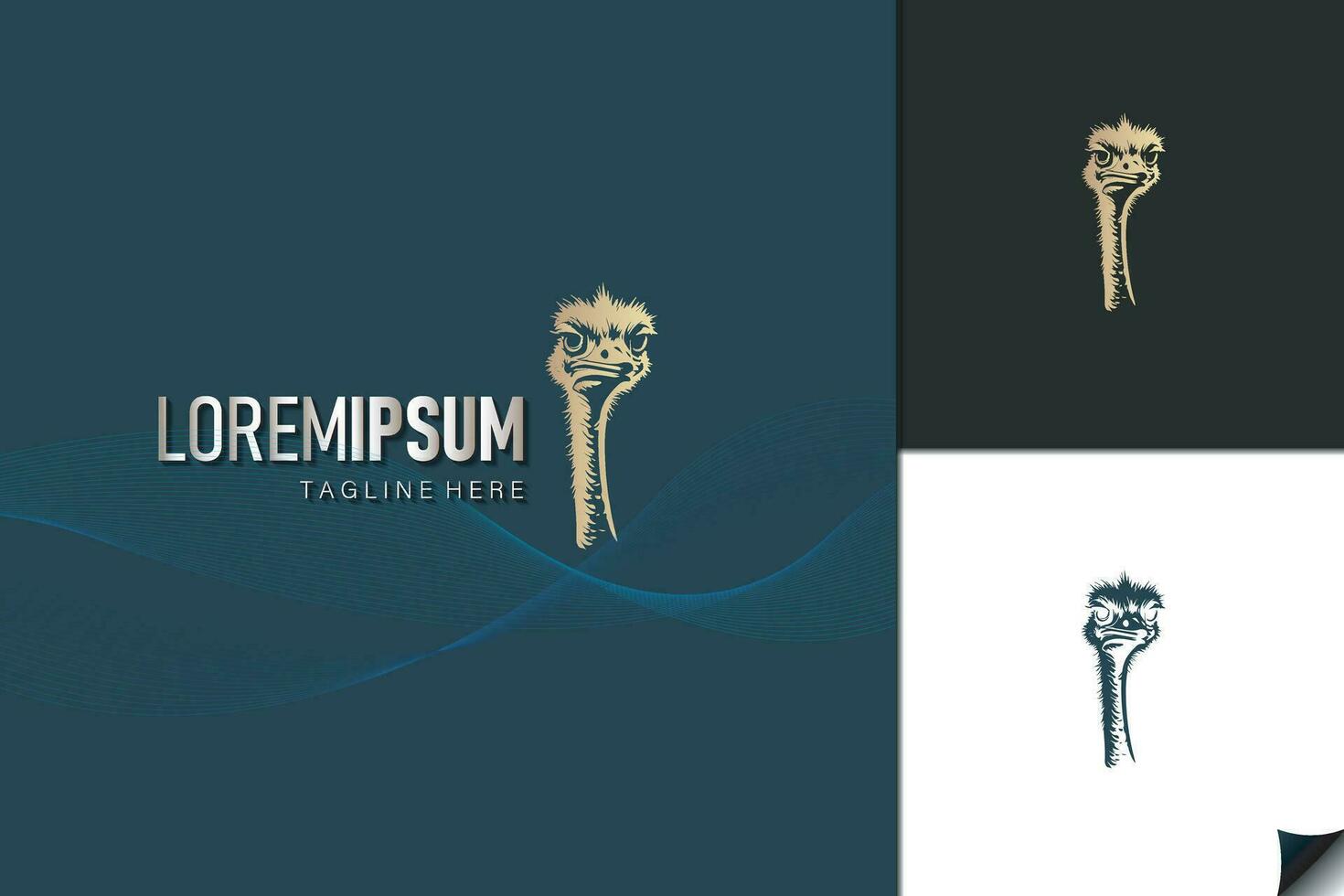 gouden logo reeks nek struisvogel silhouet vector