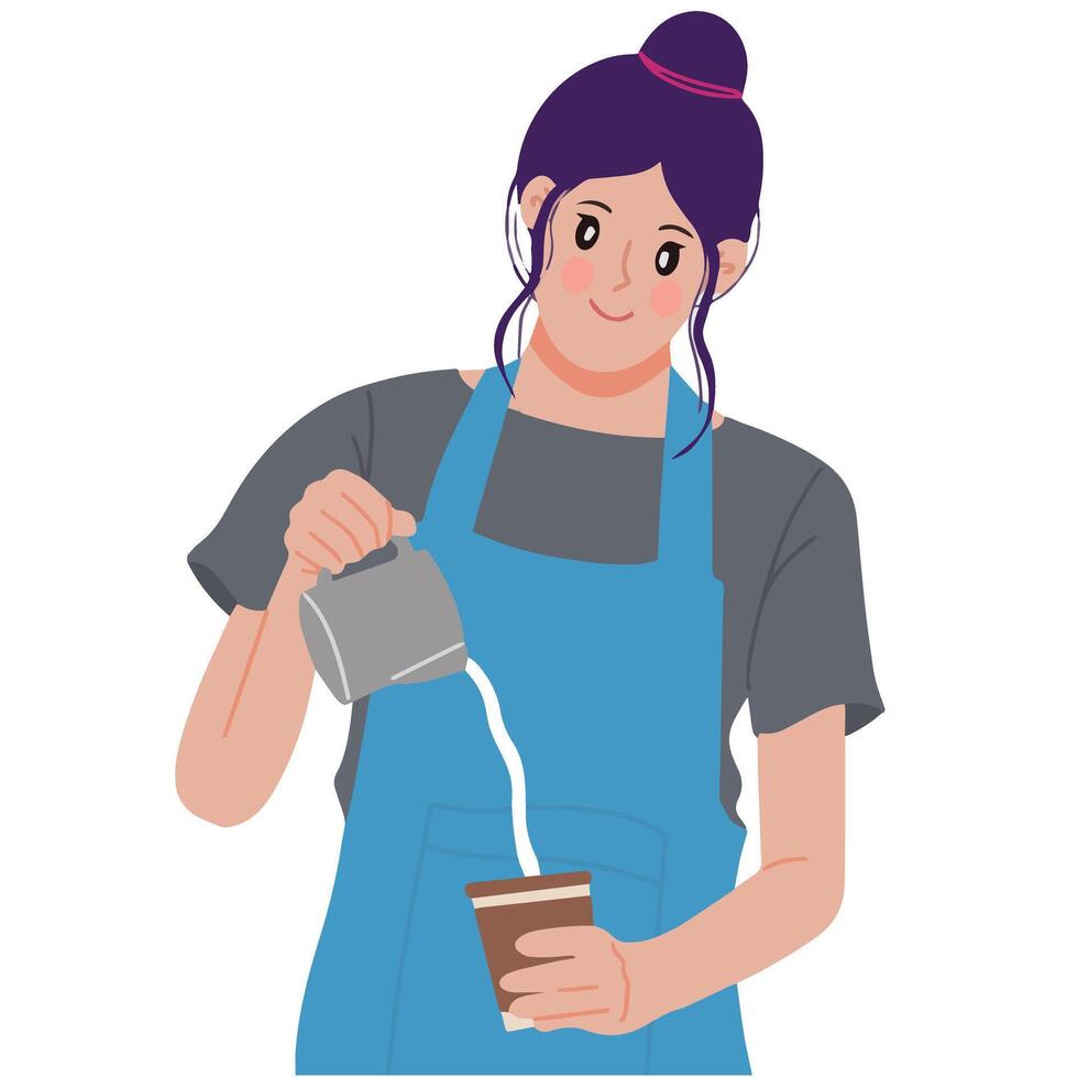 portret van barista jong vrouw met vaardigheid vector