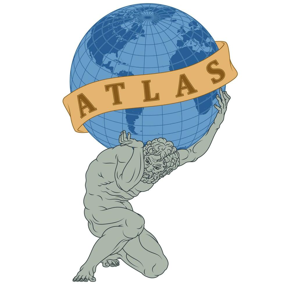 vector ontwerp van Titan atlas Holding de planeet aarde, Grieks mythologie Titan Holding de aarde gebied, omringd met lint