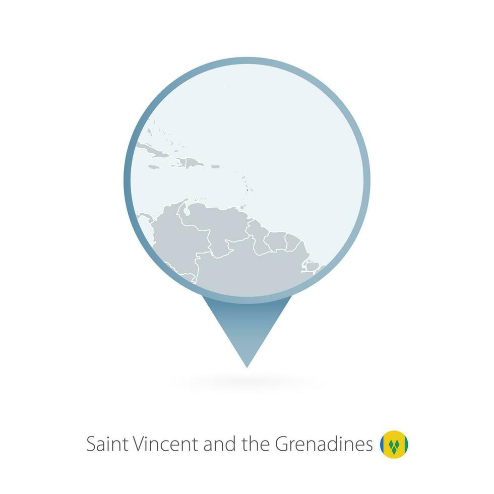 kaart pin met gedetailleerd kaart van heilige vincent en de grenadines en naburig landen. vector