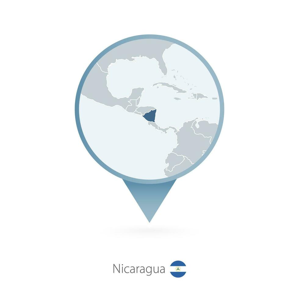 kaart pin met gedetailleerd kaart van Nicaragua en naburig landen. vector