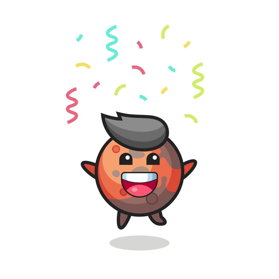 happy mars mascotte springen voor felicitatie met kleur confetti vector