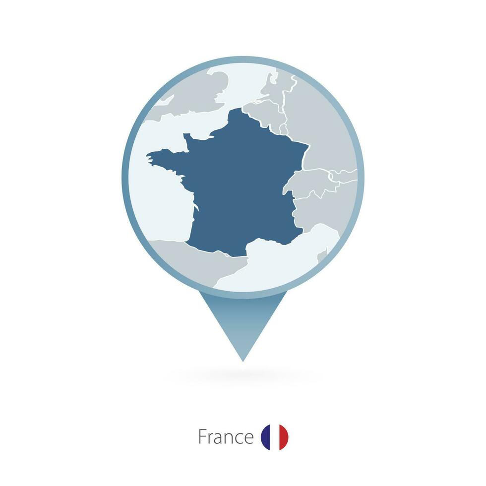 kaart pin met gedetailleerd kaart van Frankrijk en naburig landen. vector