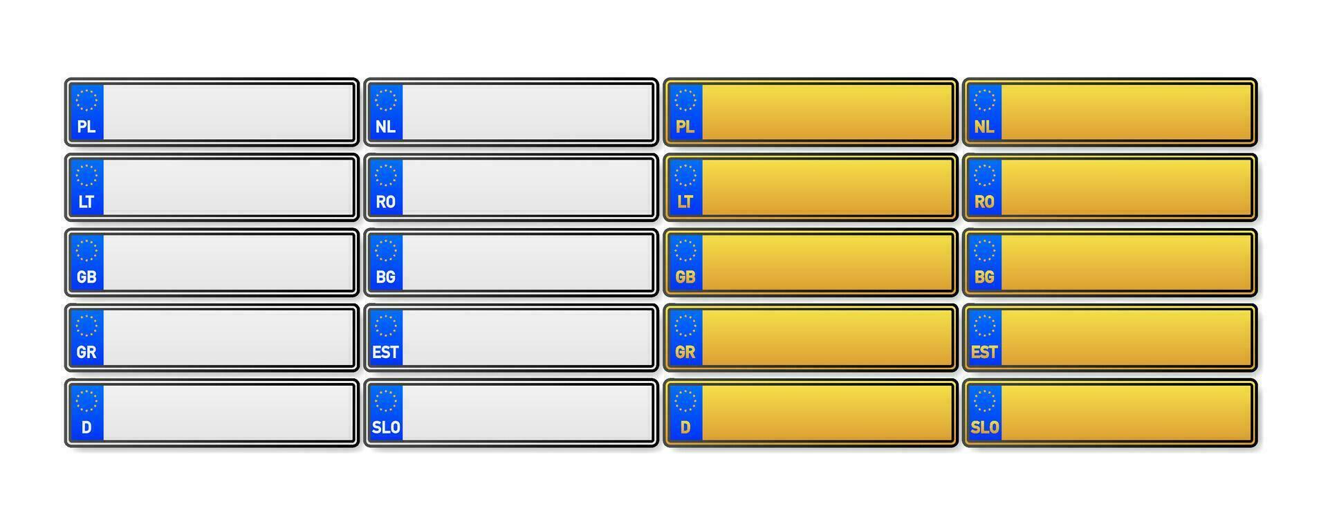 Europese aantal bord auto. informatie teken. opties voor voertuig licentie platen. vector