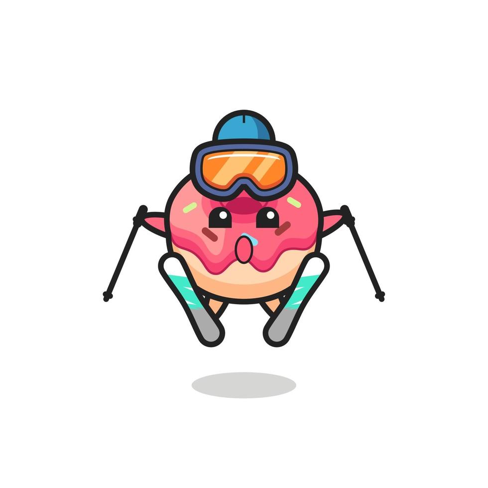 donut mascotte karakter als ski-speler vector