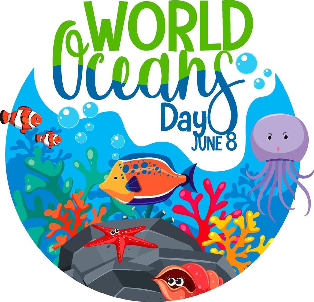 world ocean day banner met veel verschillende zeedieren vector