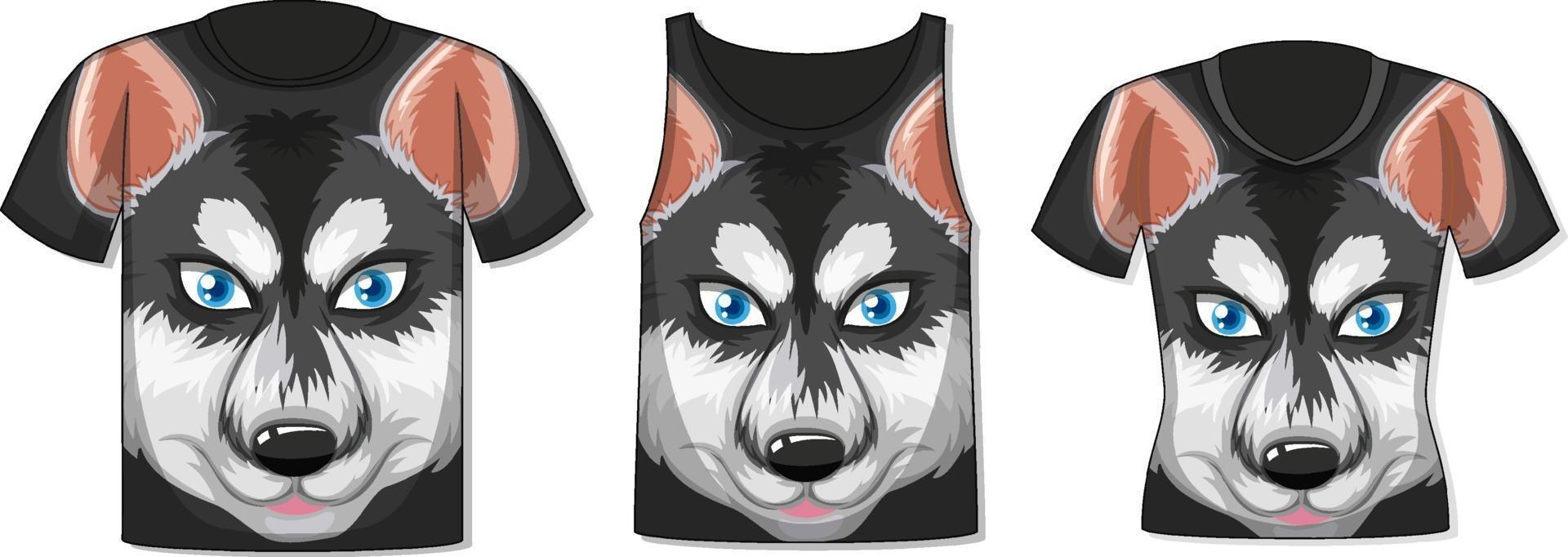 verschillende soorten topjes met siberische husky patroon vector