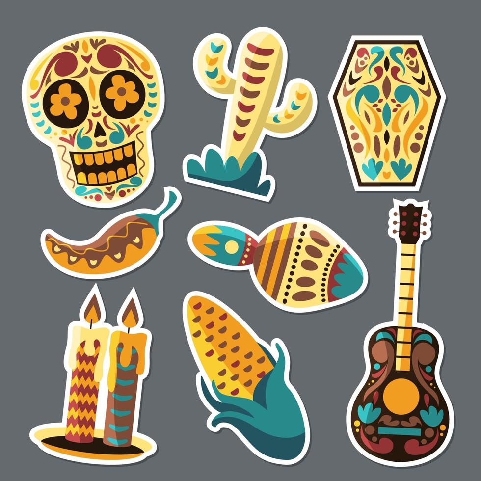 dia de los muertos stickerset vector