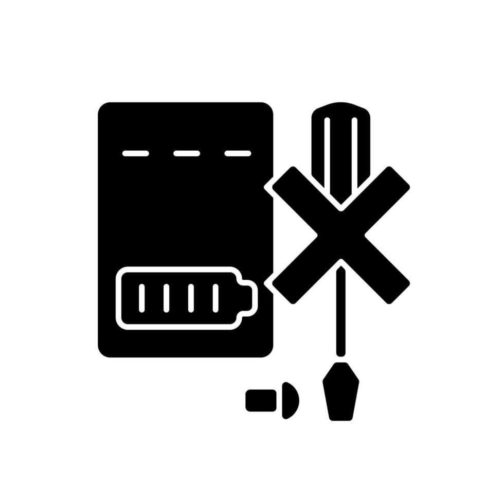 niet demonteren powerbank black glyph handmatig labelpictogram vector