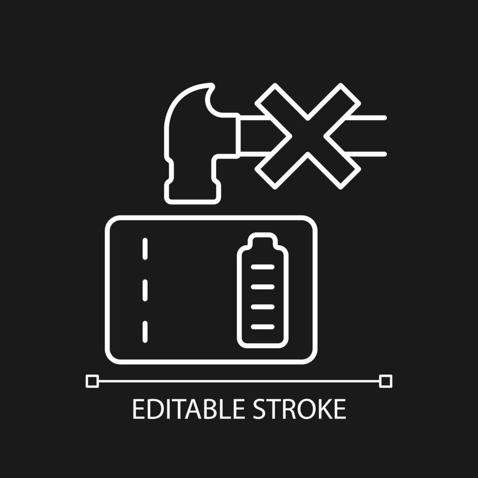 don't crush powerbank wit lineair handmatig labelpictogram voor donker thema vector