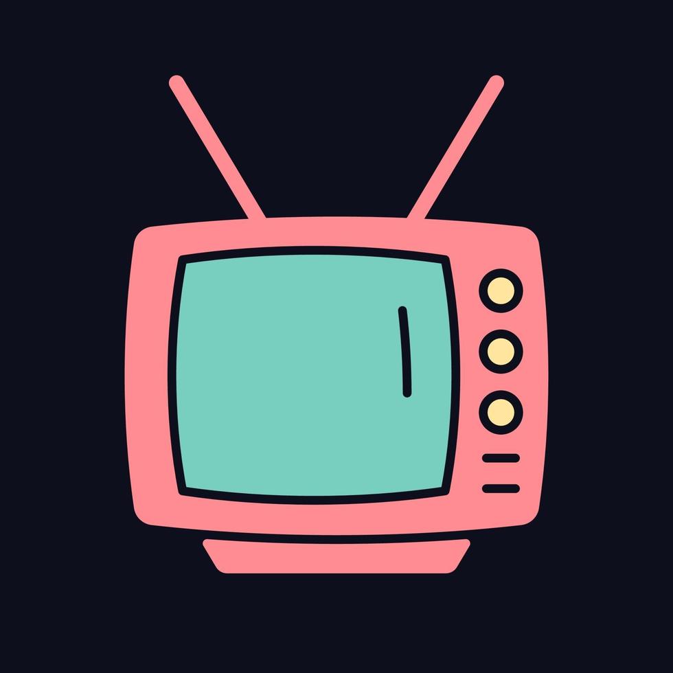 ouderwetse televisie rgb-kleurenpictogram voor donker thema vector