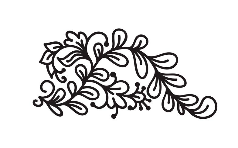 De zwarte monoline bloeit Skandinavische monogramvector met bladeren en bloemen vector