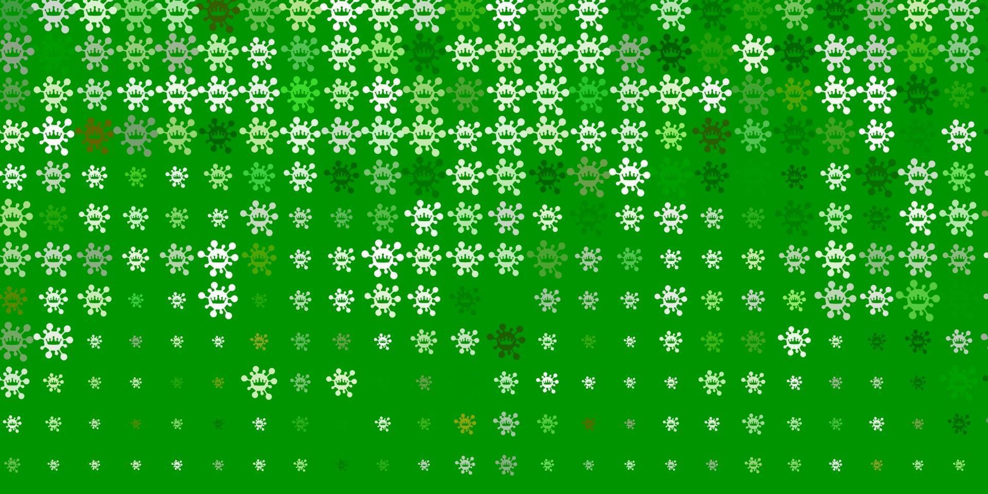 lichtgroene, gele vectorachtergrond met covid-19 symbolen. vector