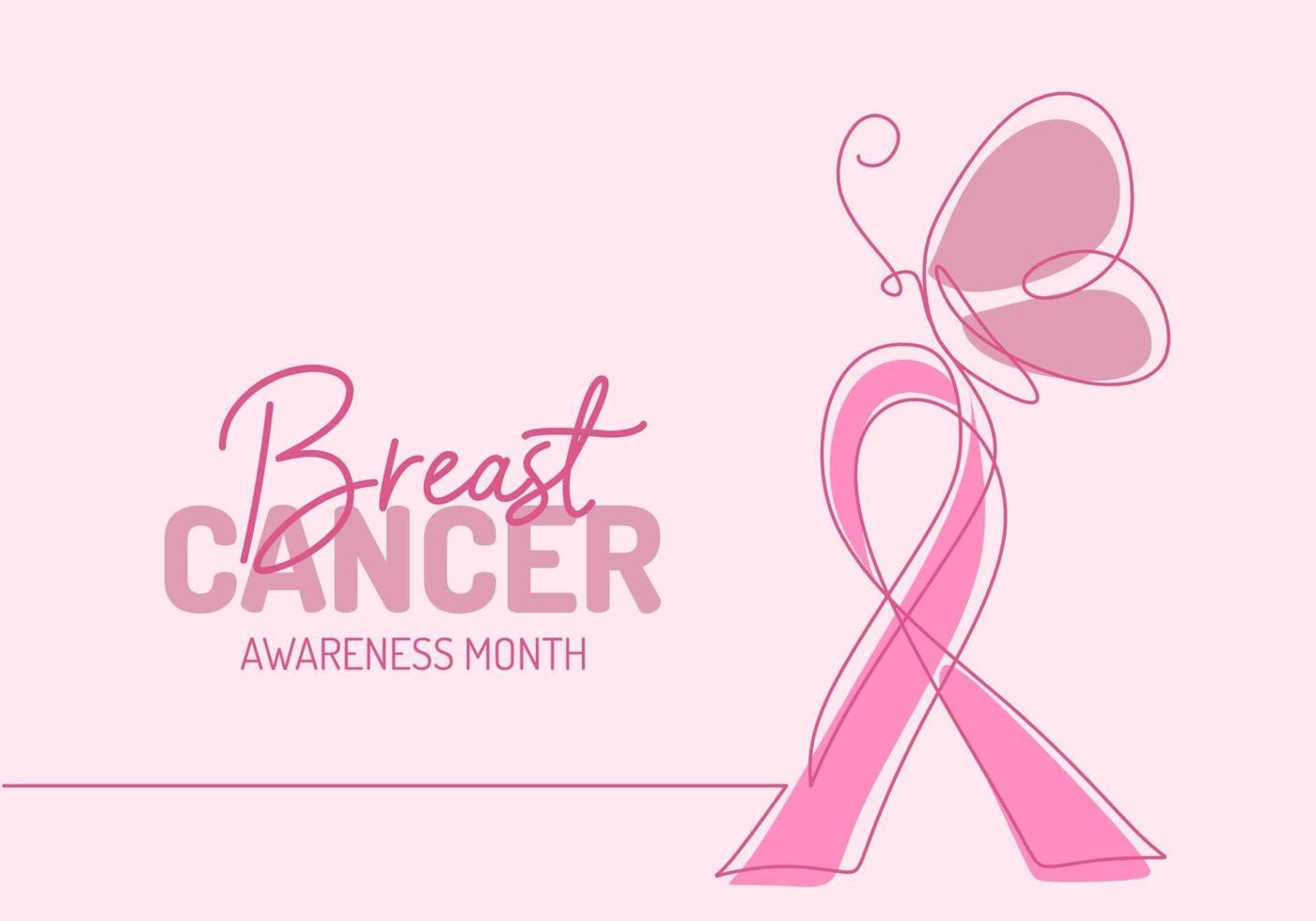 continue één lijn kunst achtergrond van borstkanker bewustzijn maand vector