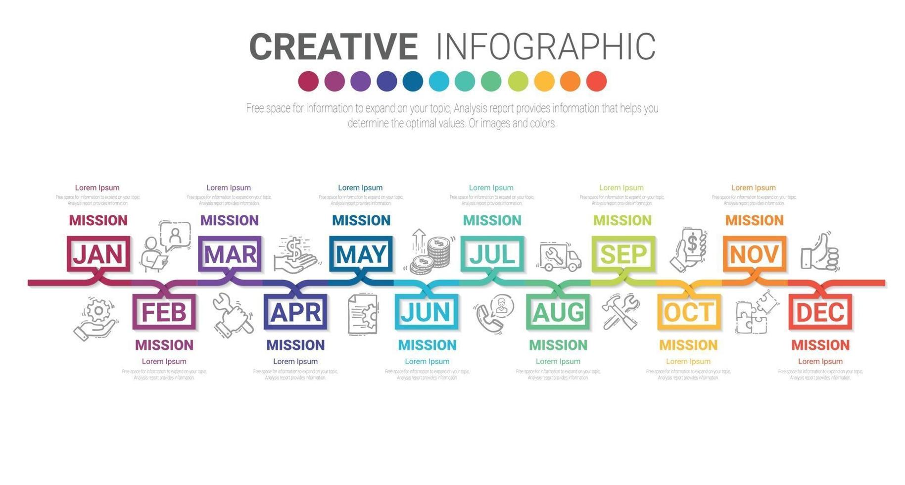 12 maanden, infographics de hele maand plannerontwerp vector