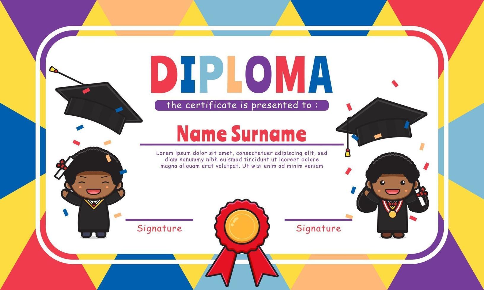 schattig diploma certificaat kleurrijke achtergrond ontwerp sjabloon icoon vector