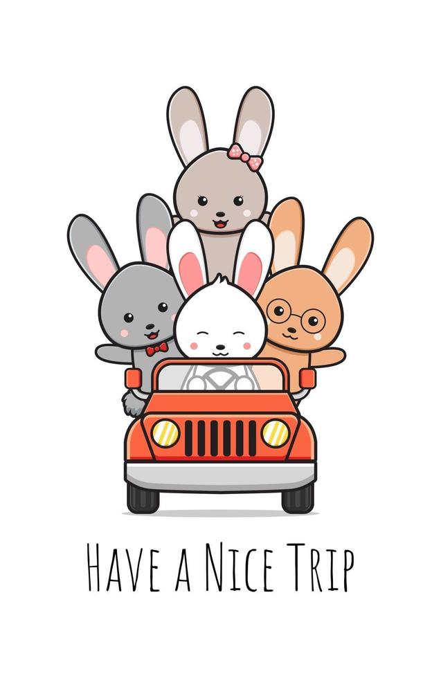 schattig konijn en vrienden groet cartoon doodle kaart pictogram illustratie vector