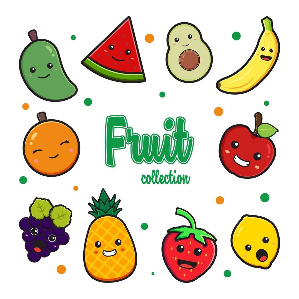 verzameling van schattige fruit doodle cartoon illustraties pictogram illustratie instellen vector