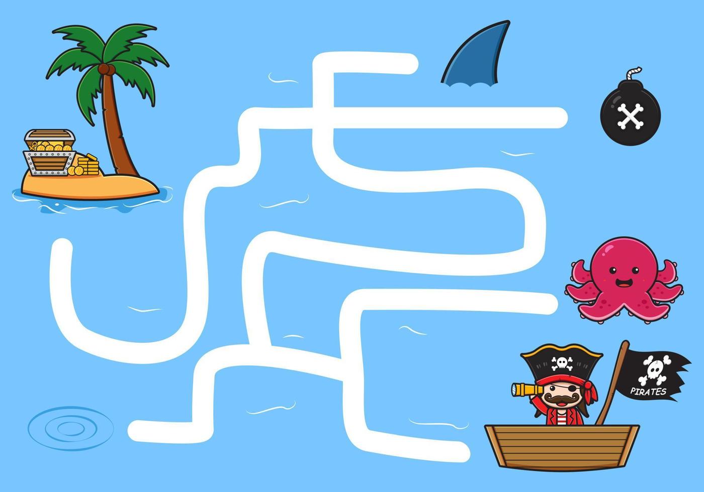 schattig piraten doolhofspel voor kinderen doodle cartoon afbeelding vector