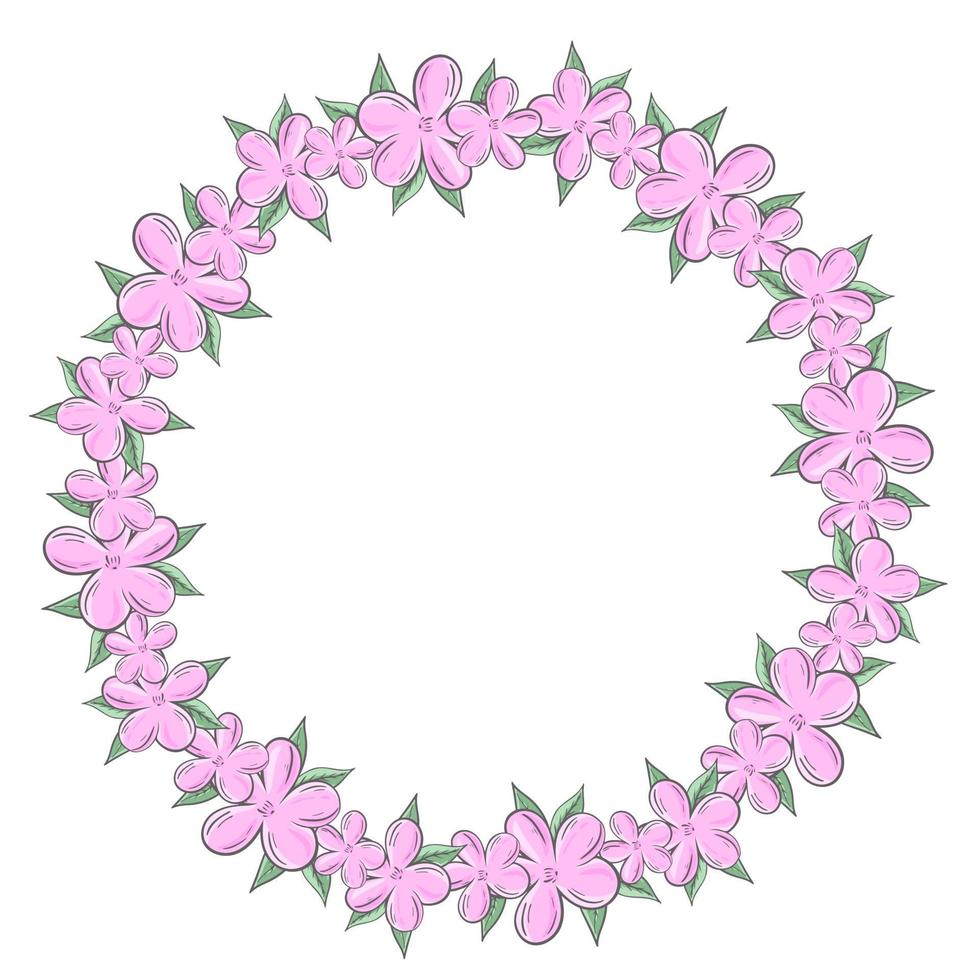 cirkelvormig frame van delicate bloeiende roze bloemen vector