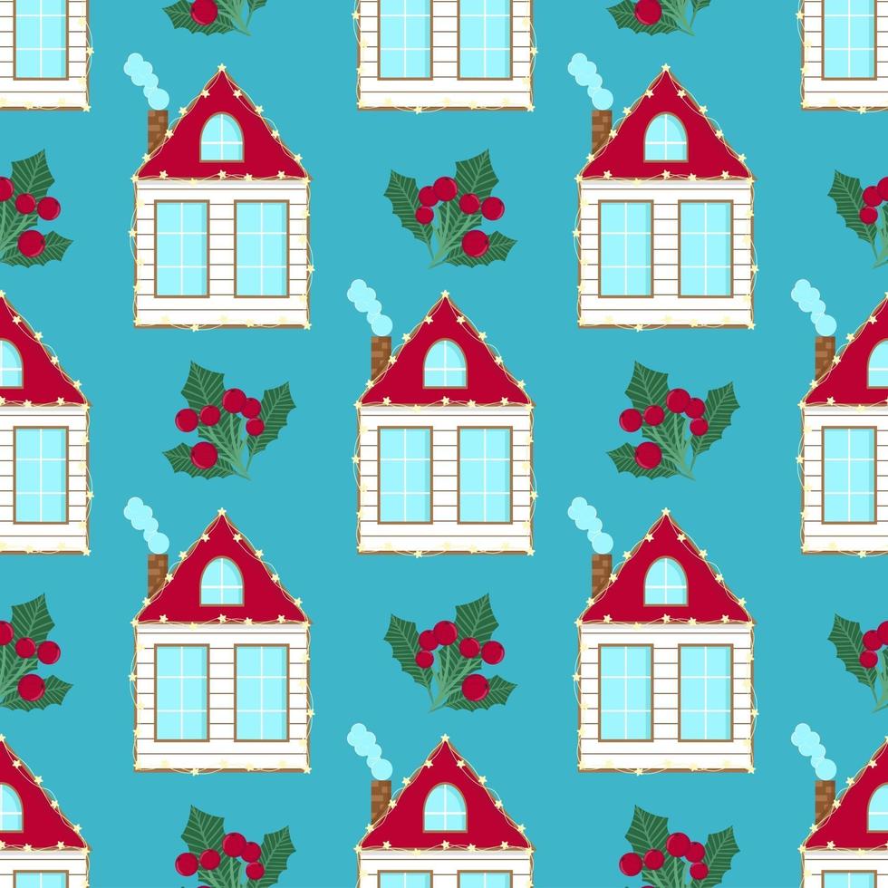kerst versierde huizen naadloos patroon vector