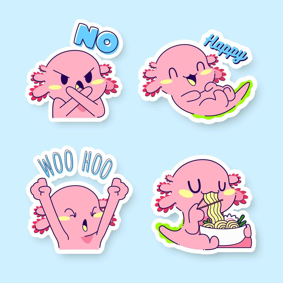 schattige axolotl sticker vector set