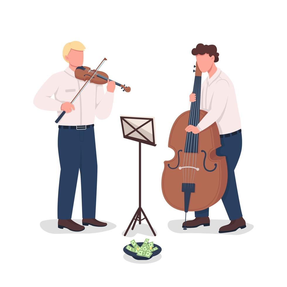 violist en cello speler prestaties egale kleur vector karakters