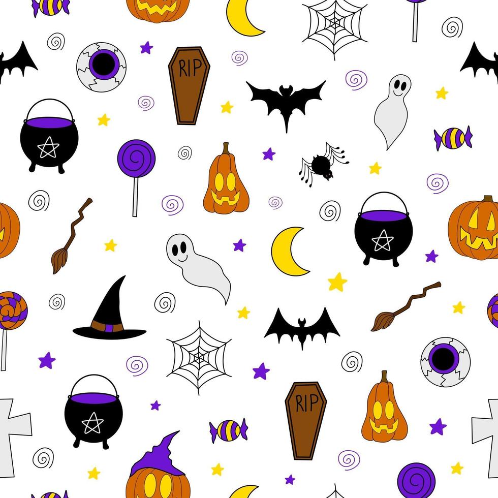 halloween vector naadloos patroon met enge elementen