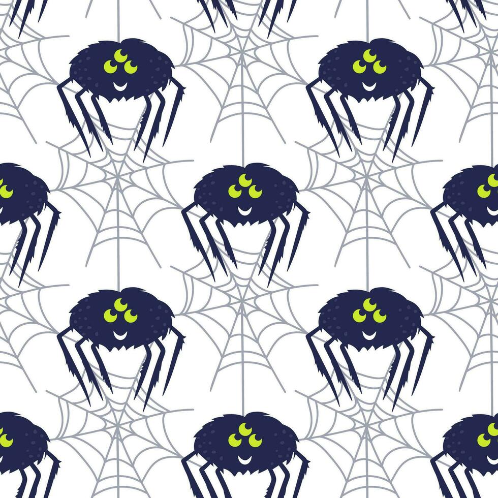 grappig spinnen en webben. vlak tekenfilm stijl. vector ontwerp, naadloos patroon