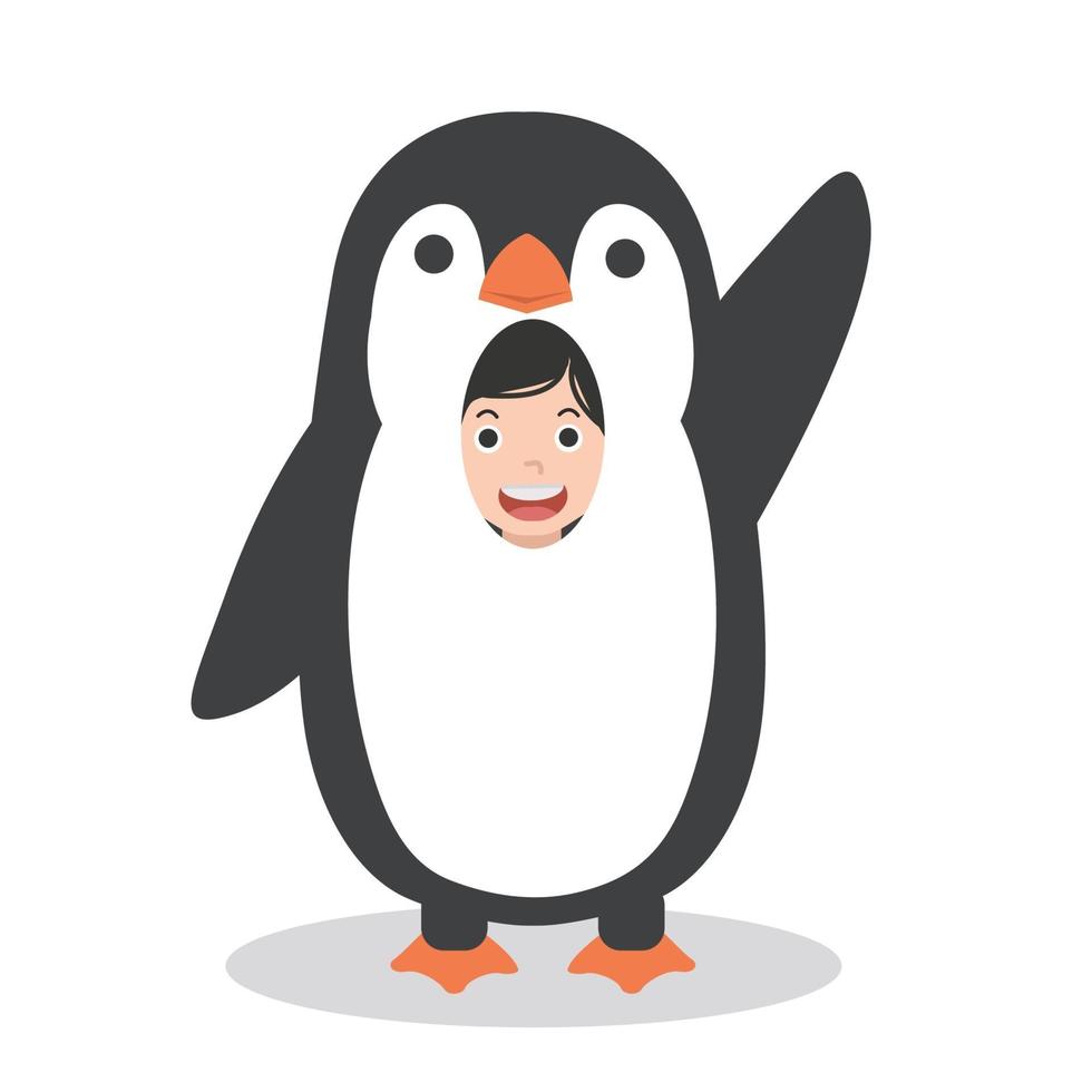 leuke jongenscartoon die pinguïnkostuum draagt vector