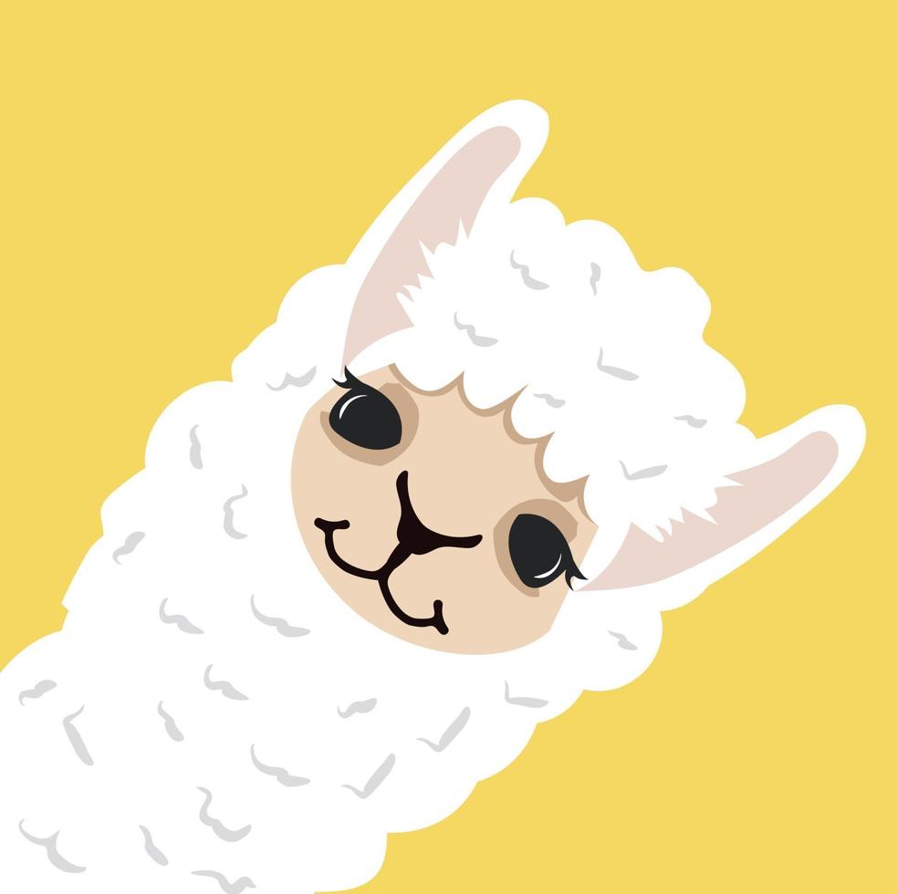 schattig lama alpaca hoofd op gele achtergrond vector