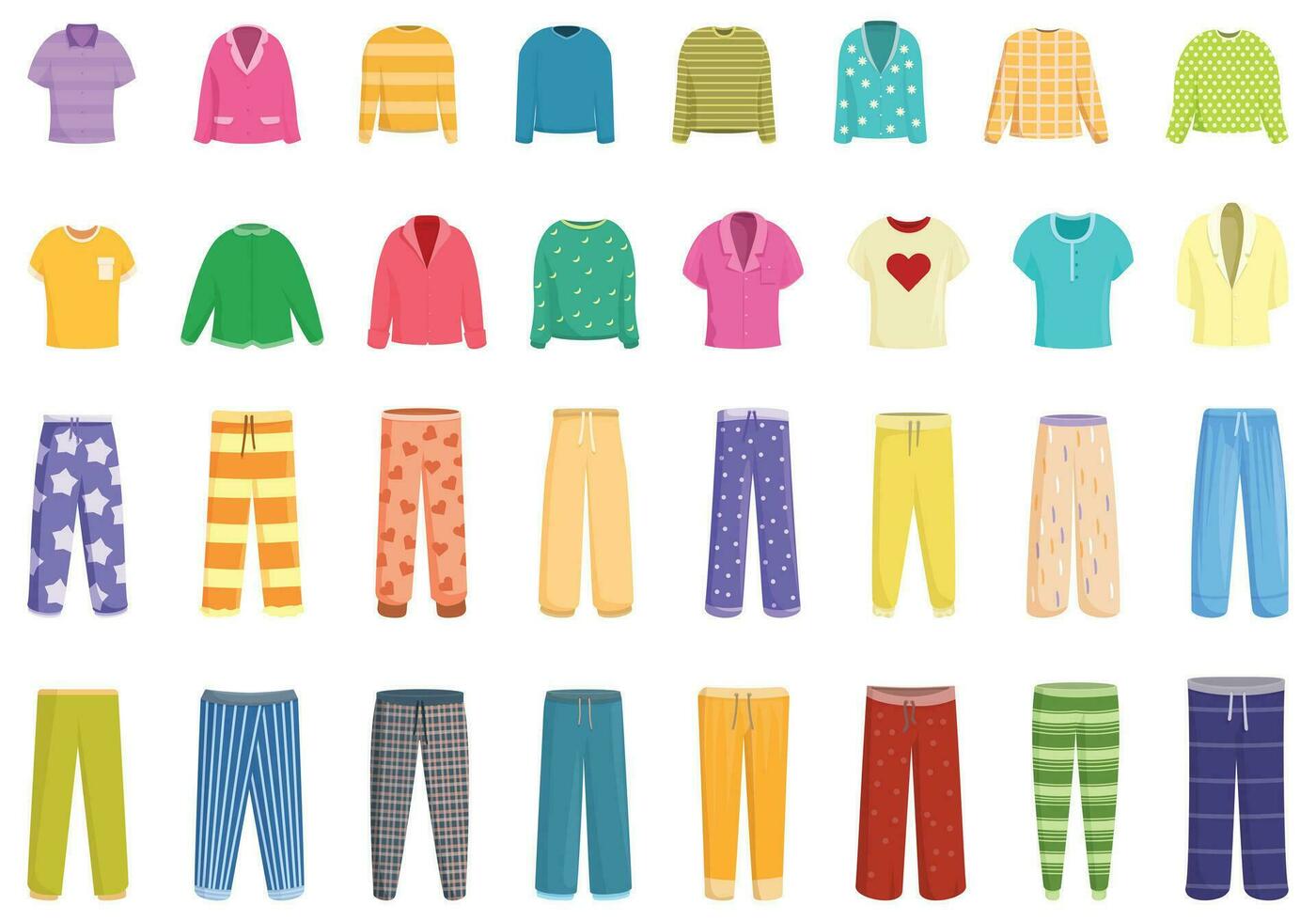 pyjama pictogrammen reeks tekenfilm vector. meisje comfortabel kleren vector