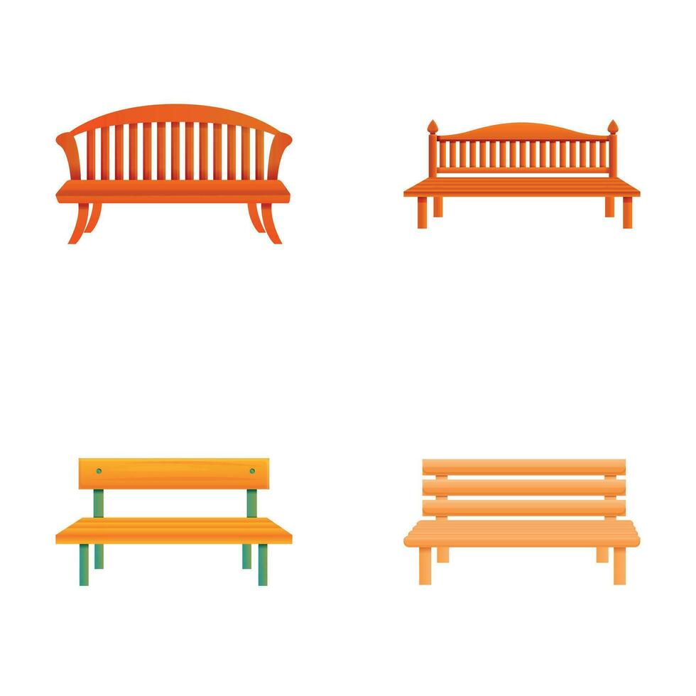 houten bank pictogrammen reeks tekenfilm vector. bank voor park of tuin vector