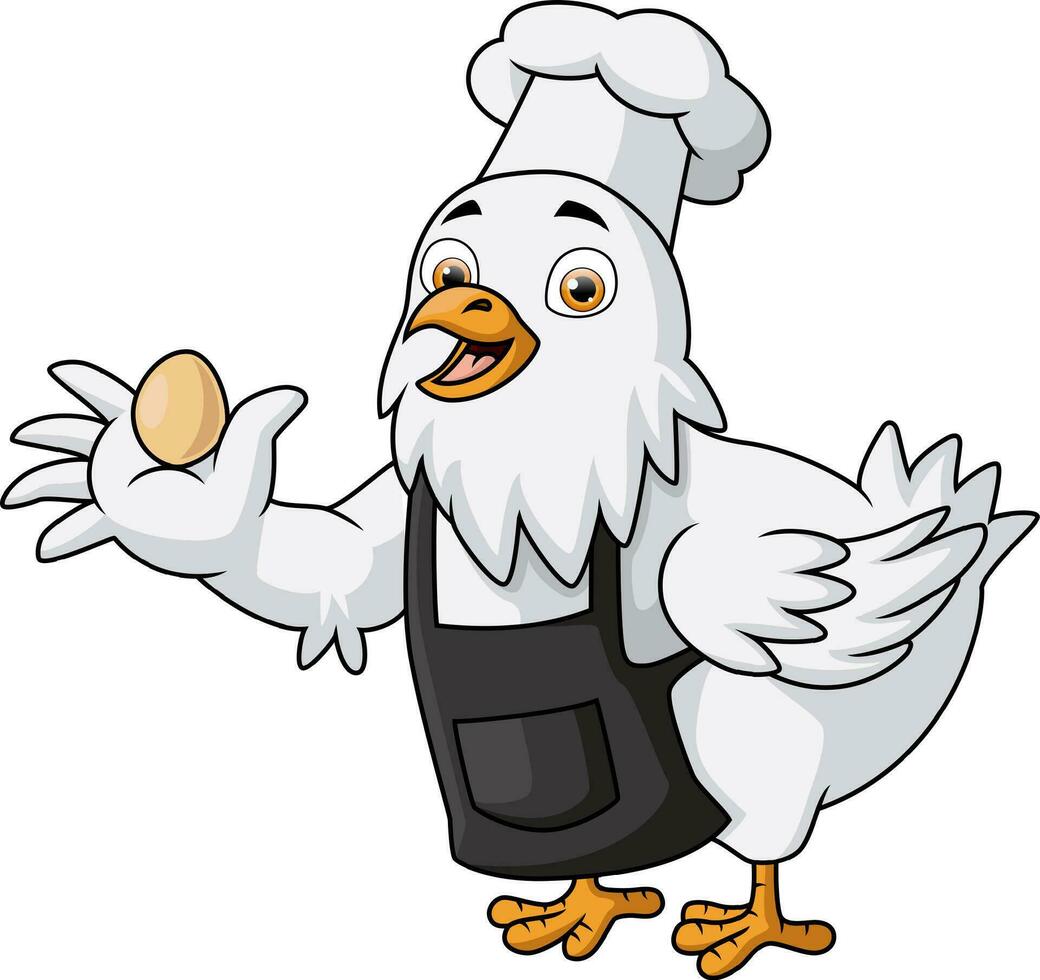 schattig kip chef tekenfilm Holding een ei vector