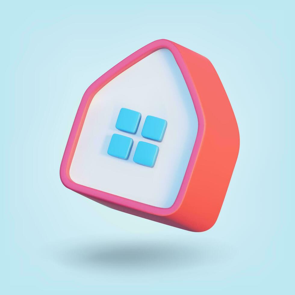 abstract roze huis geïsoleerd Aan blauw achtergrond. 3d weergave. vector illustratie