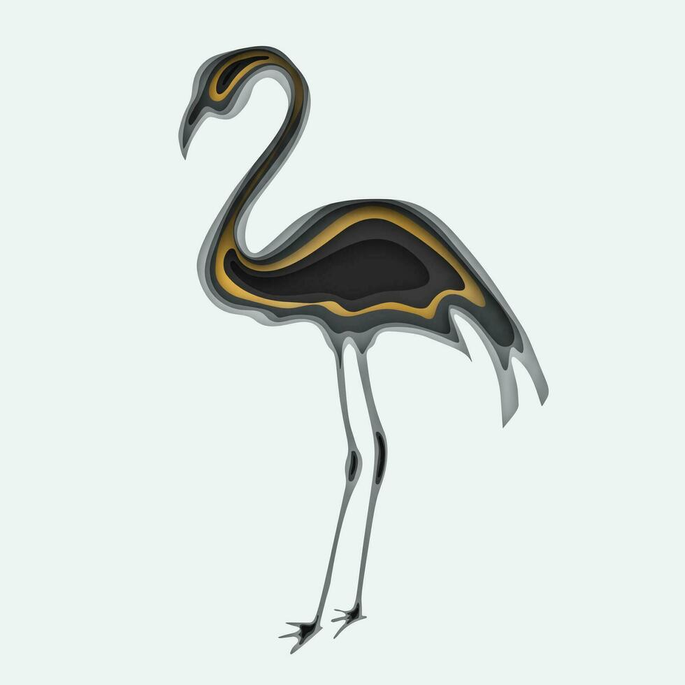 3d papier kunst illustratie. tropisch vogel van een flamingo in stijl papier kunst. goud en grijs halftone hellingen. ontwerp lay-out voor banners presentaties, flyers, posters en uitnodigingen. vector