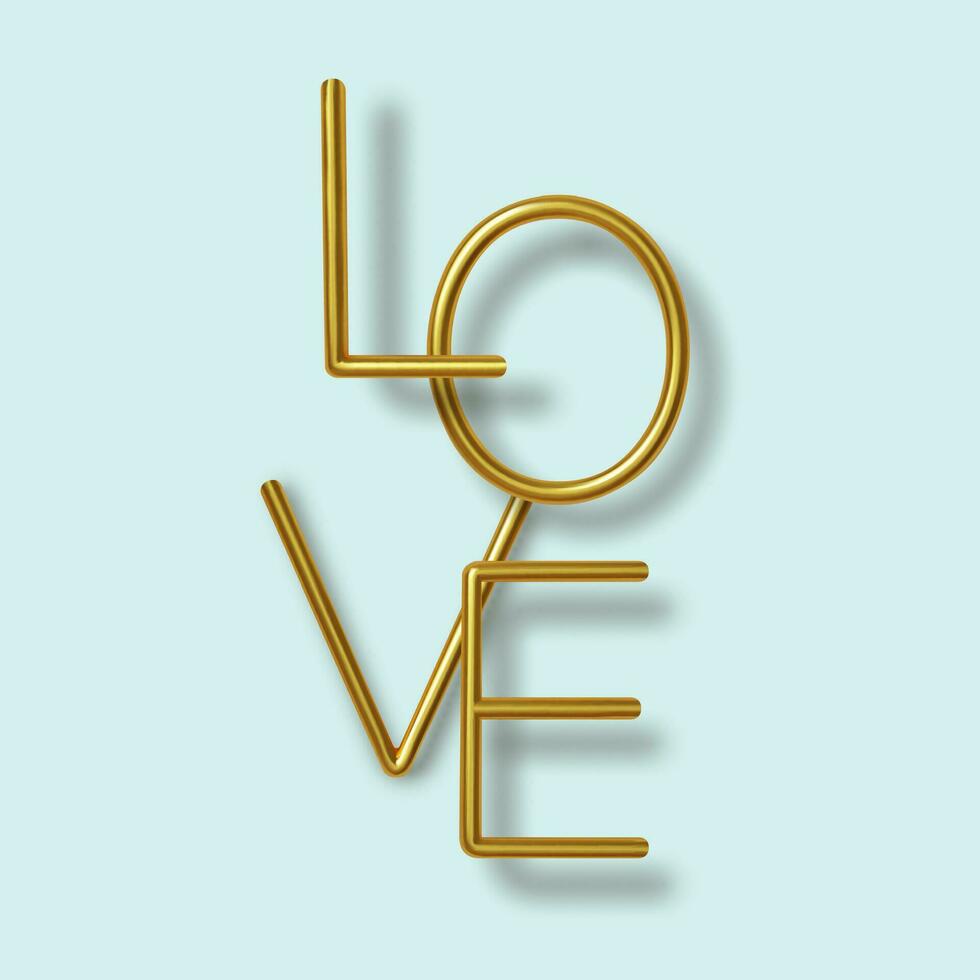 gelukkig valentijnsdag dag groet kaart. realistisch 3d goud metalen tekst Aan blauw achtergrond. liefde en bruiloft. sjabloon voor producten, web banners en folders. vector illustratie