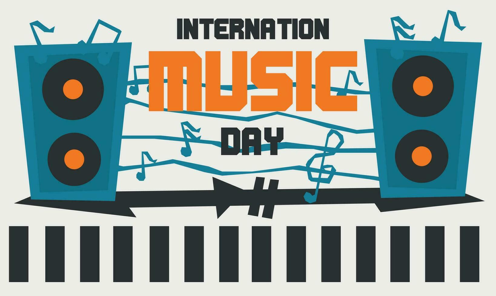 Internationale dag van wereld muziek, vector grafiek, vlak stijl, dynamiek, notities, sleutels, musical aantekeningen