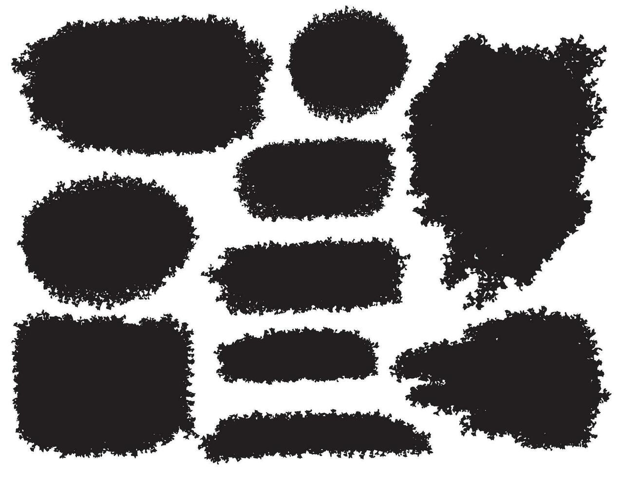vector zwart verf vlekken, rechthoekig en ronde inkt borstel beroertes en vormen set. grunge ontwerp element, doos of achtergrond voor tekst, blokken zwart.
