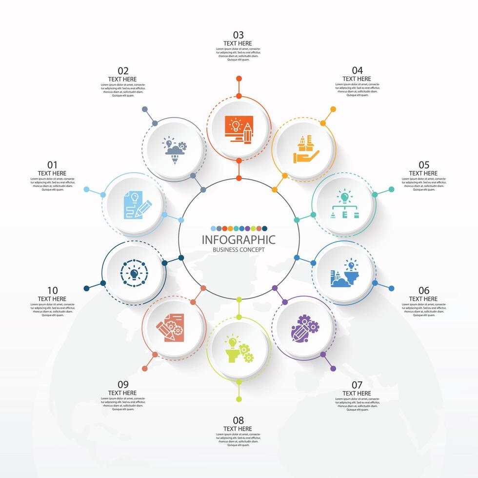 basiscirkel infographic sjabloon met 10 stappen. vector