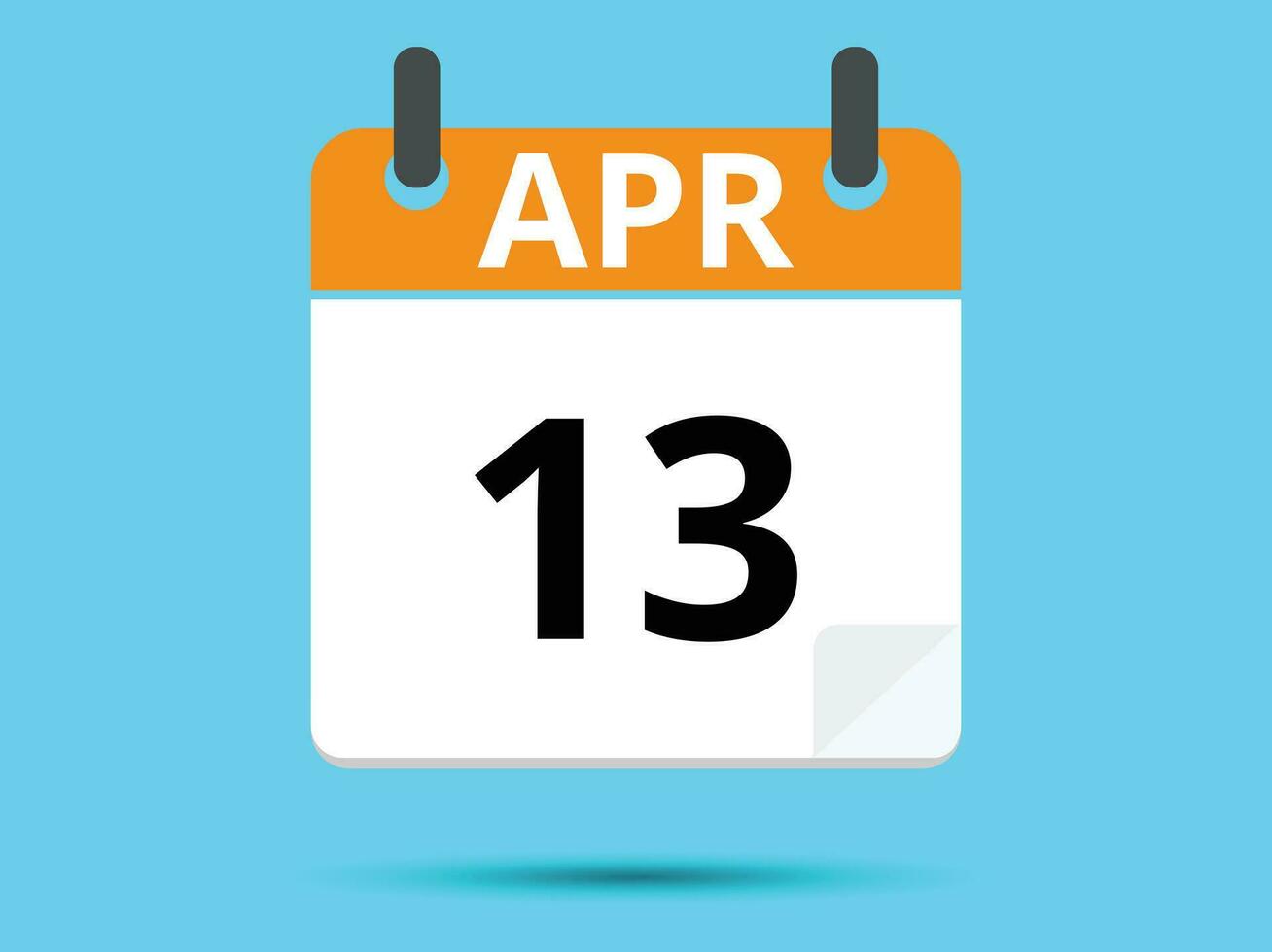 13 april. vlak icoon kalender geïsoleerd Aan blauw achtergrond. vector illustratie.