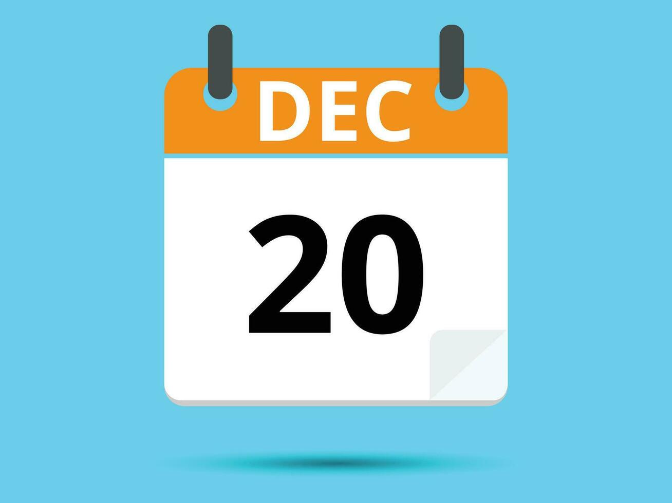 20 december. vlak icoon kalender geïsoleerd Aan blauw achtergrond. vector illustratie.