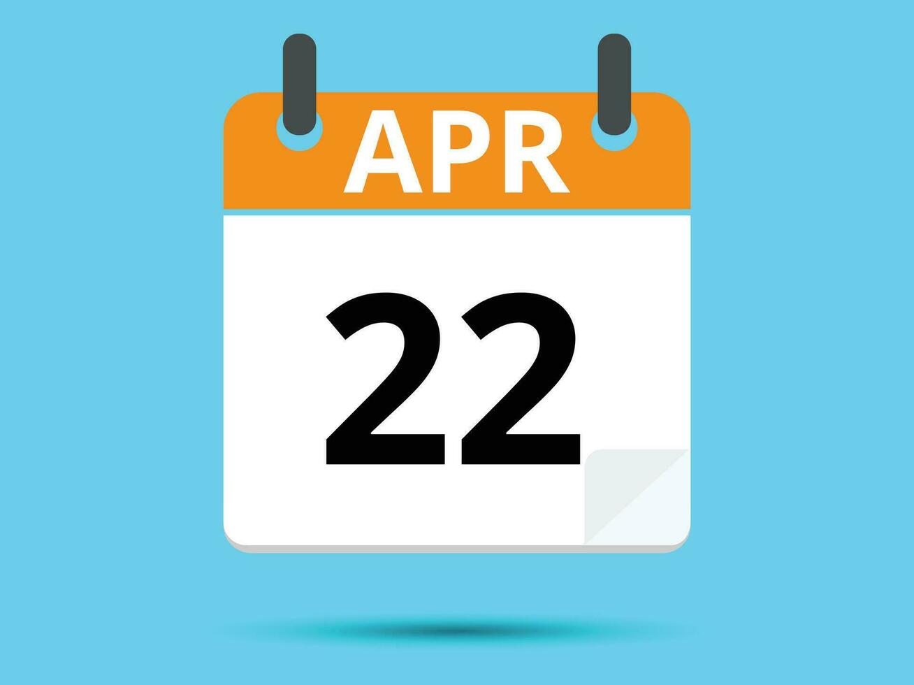22 april. vlak icoon kalender geïsoleerd Aan blauw achtergrond. vector illustratie.