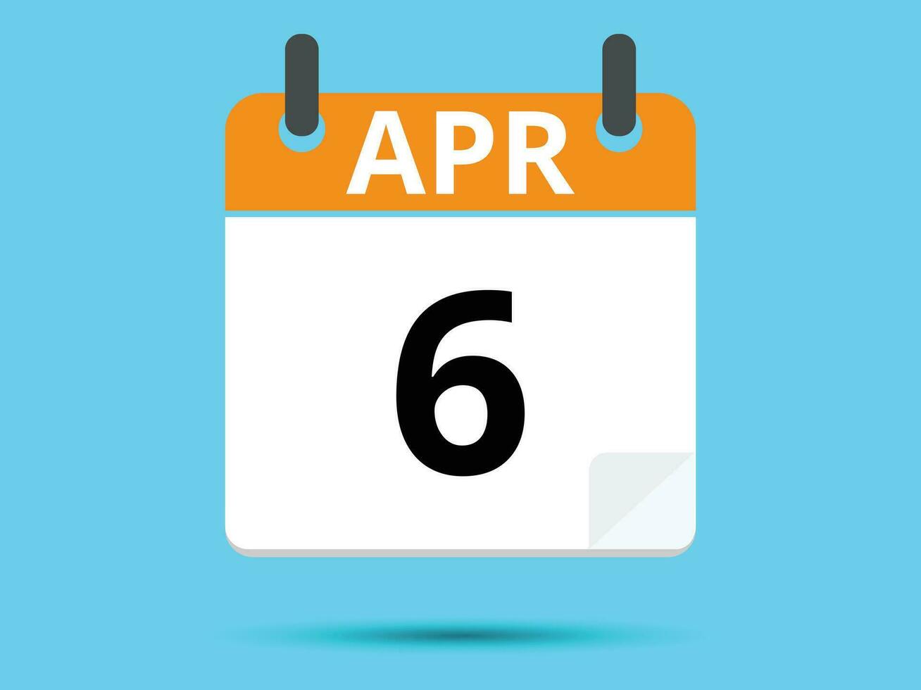 6 april. vlak icoon kalender geïsoleerd Aan blauw achtergrond. vector illustratie.
